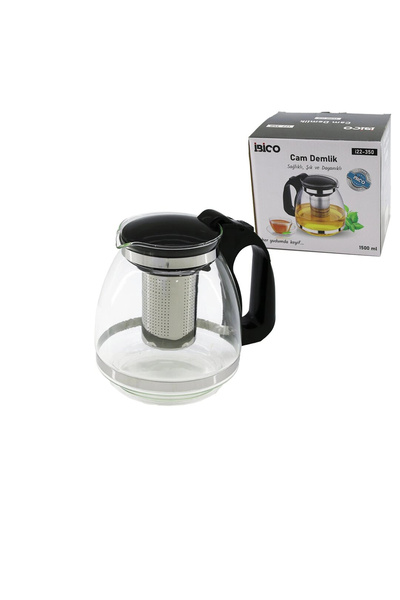 shopwave 1500ml Glass Teapot with Steel Strainer - Plastic Handle - Lid - Chr...