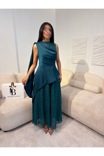 TOP BERLANTY Elegant "Top Lady" dress in turquoise green