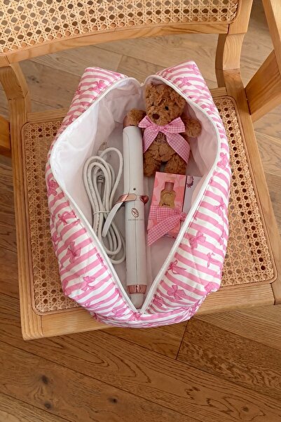 BAHELS Pembe Fiyonk Çizgili Tüm Saç Şekillendirici İçin Xl Boy Çanta Seyahat ...