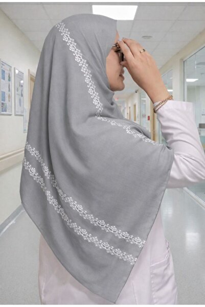 Veil Designer Gray bouillet headscarf with Japanese fabric, white and gray em...