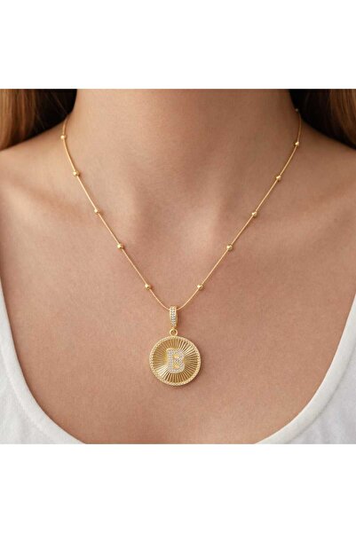 Bittox Kadınlara Özel Harfli Yuvarlak Uclu Altın Renk Kolye-Hediyelik Zarif Z...