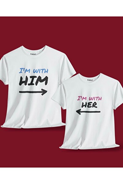 FALAVİ Couple's Exclusive Double Set T-Shirt I'M with Her/Him Special for Lovers