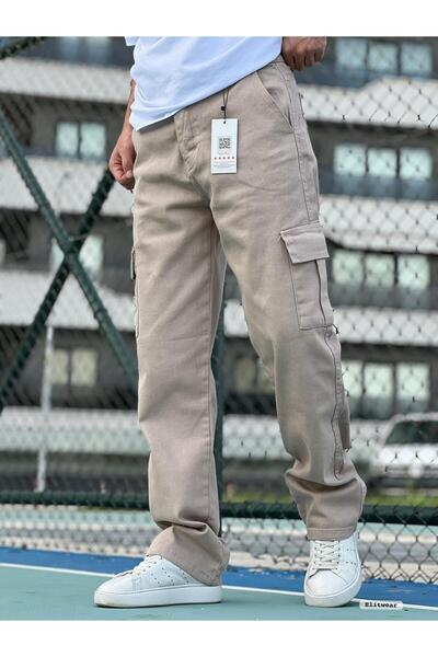 ElitWear Erkek Kargo Cepli Beli Kemerli Gabardin Baggy Pantolon