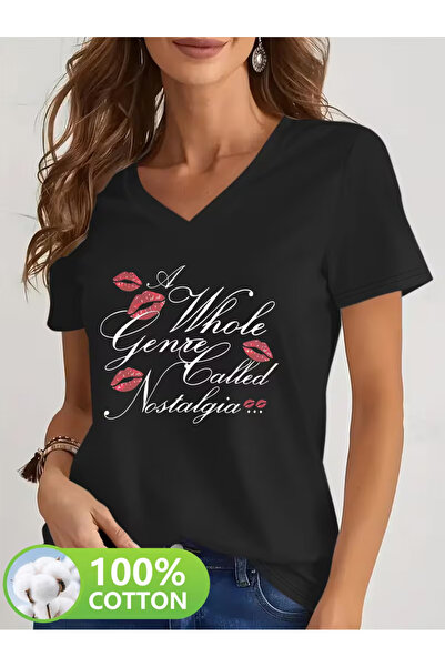 YUNAYT Women's V-Neck Draped Printed T-Shirt