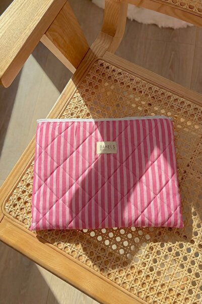 BAHELS Pembe Çizgili XL Macbook ve Tablet Uyumlu Portföy Çanta