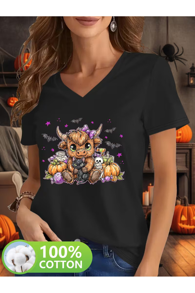 Cevval Women's V-Neck Draped Printed T-Shirt