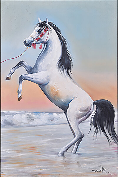 Generic Wall Art Painting of a White Arabian Horse