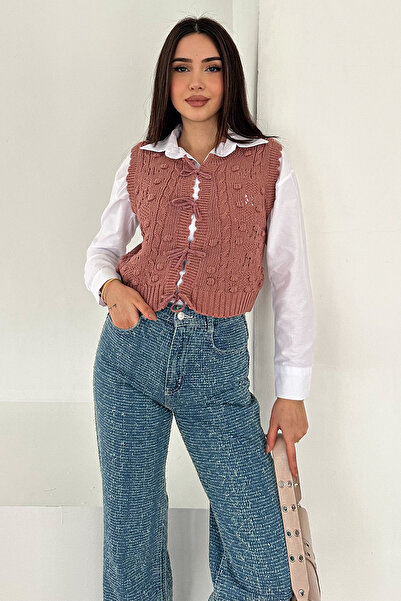 Noa&Noa Women's Pompom Knitted Sweater with Tie – Textured & Romantic Style