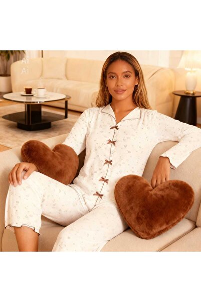 NiCe İç Giyim Coffee Heart Patterned White Color Viscose Cotton Soft Women's ...