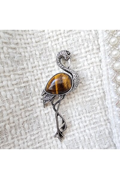 Abundo Flamingo Brooch with Tiger's Eye Stone