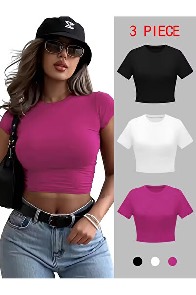 Machetta Tricou crop cu mânecă scurtă, 3 piese, pentru femei