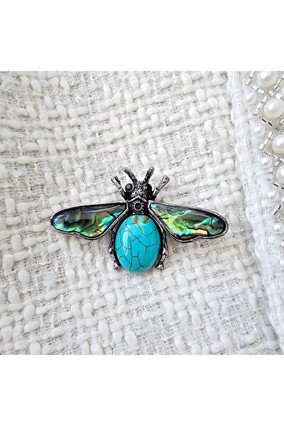 Abundo Insect Brooch with Reconstituted Turquoise and Abalone Mother of Pearl