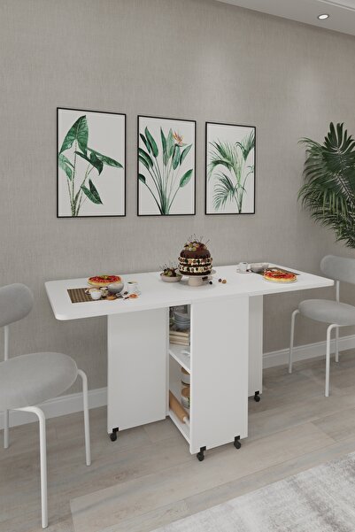 Tasarım Katlanabilir Tekerlekli Çok Amaçlı Mutfak Masası | Açılır Kapanır Ser...