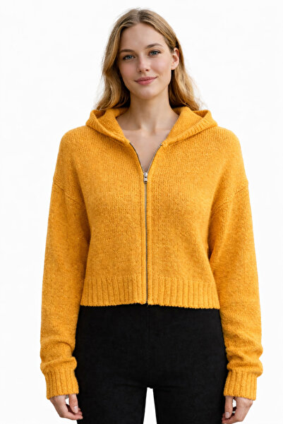 Neden Tekstil Women's Hooded Zippered Knitwear Cardigan