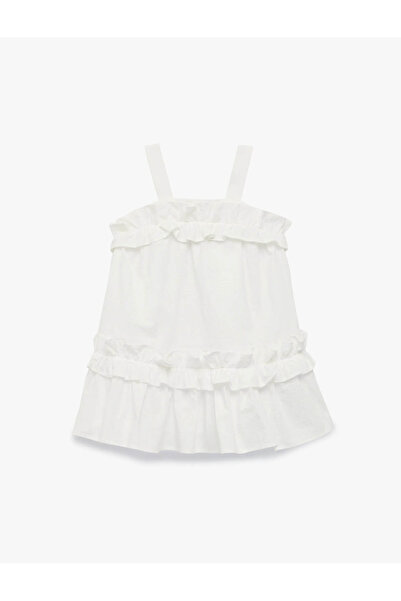 Koton Rochie albă pentru fetițe cu detalii cu volane 6SMG80031AW