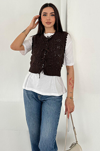 Noa&Noa Women's Pompom Knitted Sweater with Tie – Textured & Romantic Style