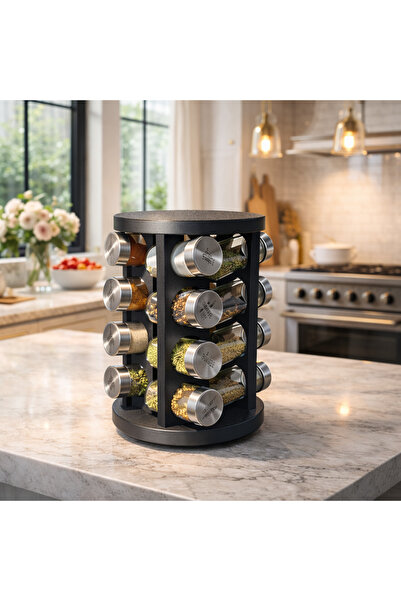 ZaxisStudio3D 360° Döner Baharatlık Seti – 16’lı Organizer Stand