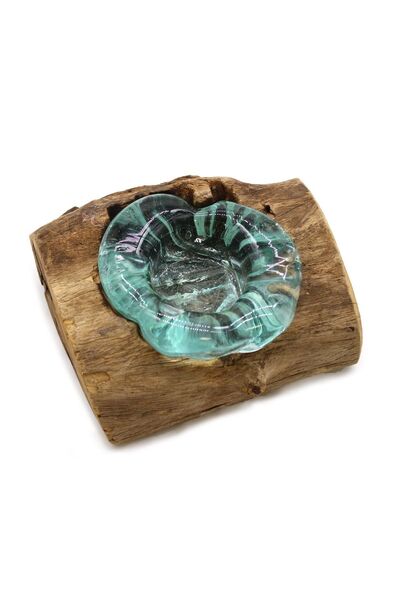 Namaruna Suport de lumânare din sticlă topită pe lemn