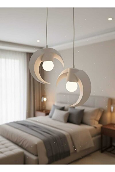 Oxyteez Hilal 2’li Modern Sarkıt Avize Beyaz Geometrik Tasarım E27 Duy Minima...