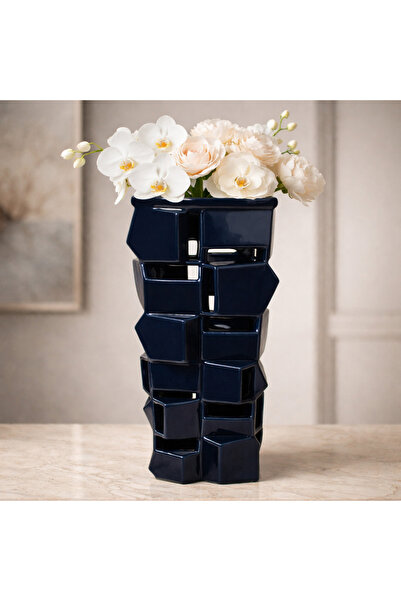 esdekor Navy Blue Ceramic Large Vase 53 cm 1 Piece Modern Design Elegant Home...