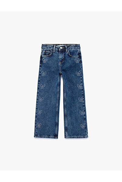 Koton Široke indigo farmerke za devojčice sa mašnom 6SKG40078AD