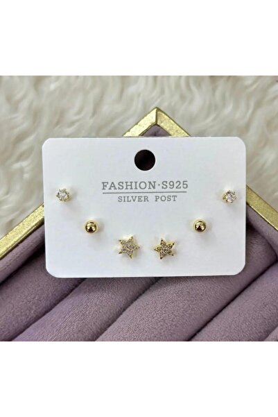 Septemmart طقم أقراط من حجر الزركون الذهبي اللون مكون من 3 قطع على شكل نجمة و...