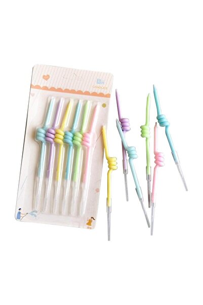 Işıltı Balon Dükkanı 6’lı Kıvrımlı Makaron Renkli Pasta Mumu – 12 cm | Doğum ...