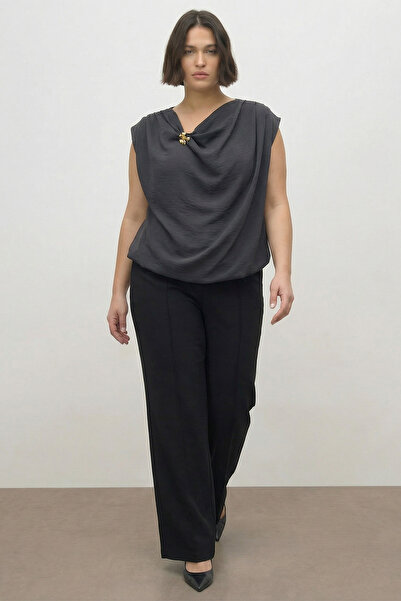 MYLİNE Brooch Detailed Asymmetrical Collar Blouse