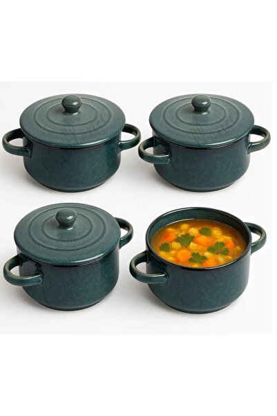 OMG Set of 4 ceramic bowls with handle, for soup, chorizo, blueberry, glazed ...