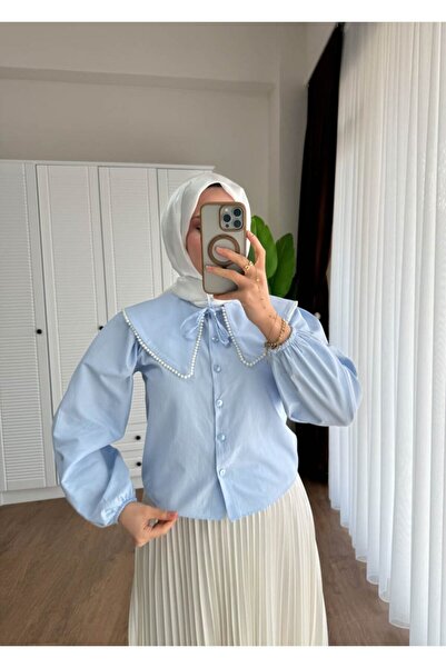 NovaCase Women's Skirt Top with Pearl Collar, Hijab Short Shirt