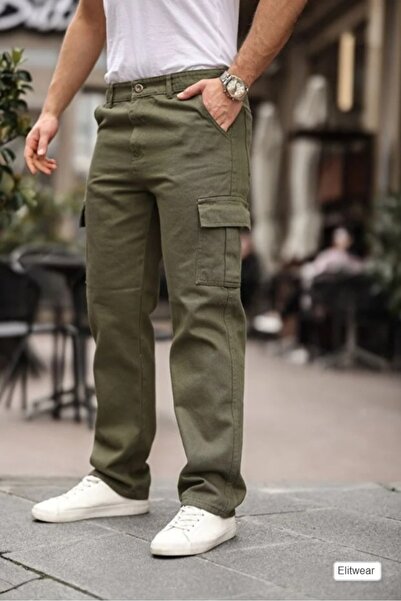 ElitWear Erkek Kargo Cepli Baggy Rahat Kalıp Kemerli Pantolon