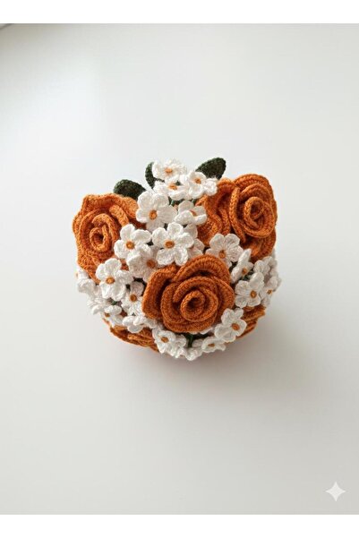 yapay çiçek evi 1 Bunch of Hand-Made Knitted Roses and Daisies, 25 Cm, Valent...