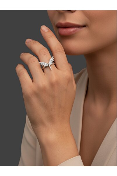 modamira خاتم فولاذي قابل للتعديل على شكل جناح ملاك مرصع بحجر الزركون باللون ...