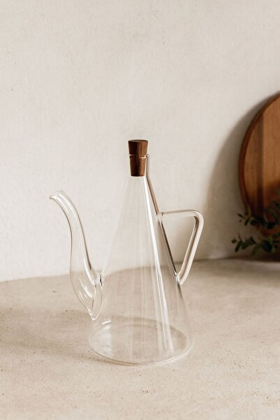 Bohemian Acacia Lid Glass Oil Pot & Vinegar Container 500 ml