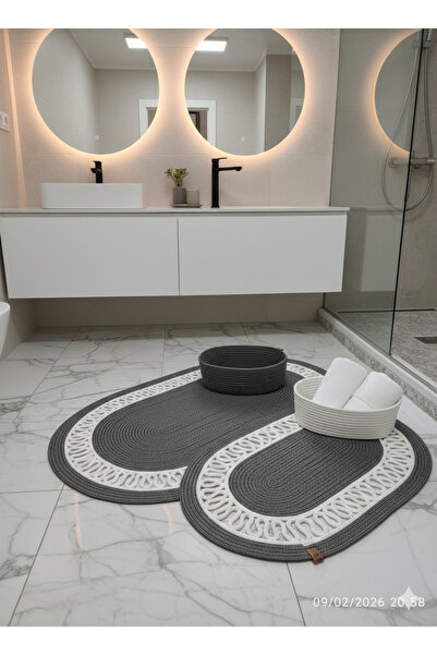 AZR HOME DESİGN Natural Jute Rope Bathroom Set Bath Mat 50X80 40X60Cm