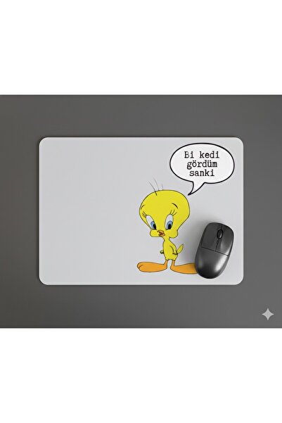 HobiShop Mouse Pad cu design Bi Kedi Gördüm Sanki, 23x19cm, bază anti-alunecare