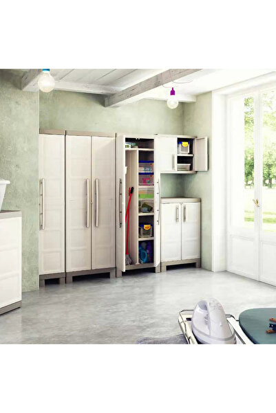 ENLIS 4 Raflı Plastik Dolap Bej İki Kapılı Kilitli Uzun Boy 182 cm Banyo Kile...