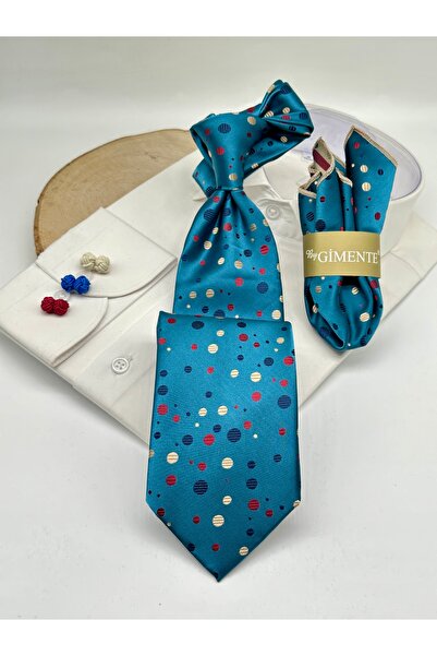 Gutiero Turquoise Polka Dot Classic Tie with Handkerchief