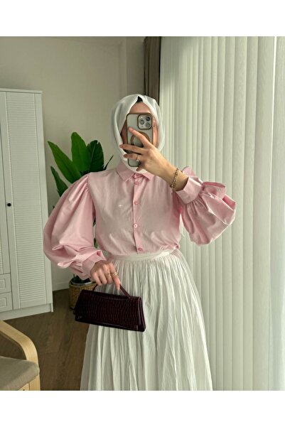 Trenddolabı Women's Skirt Top Balloon Sleeve Hijab Short Shirt
