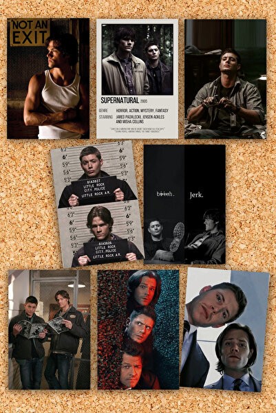 Pankart Evi SUPERNATURAL Temalı 8 adet Pano Kart Seti - Sam Dean Winchester