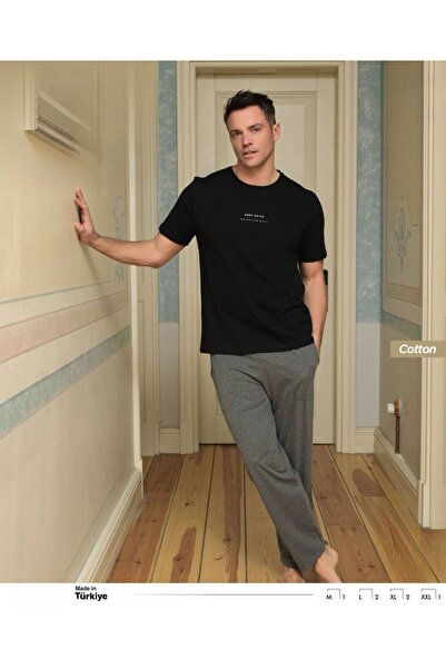 İpek Set de pijamale pentru bărbați, cu mânecă scurtă, decolteu tip crew, 100...