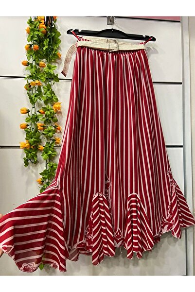 edu collection Patterned Chiffon Skirt with Flounce, Lined, Belt Included, Gi...
