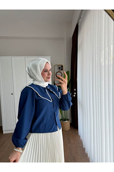 NovaCase Women's Skirt Top with Pearl Collar, Hijab Short Shirt