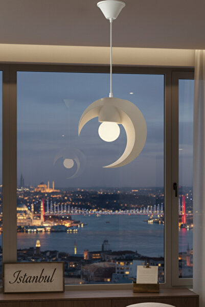 Oxyteez Hilal Tekli Modern Sarkıt Avize Beyaz Geometrik Tasarım E27 Duy Minim...