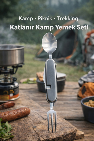 LİGROUND Katlanır Kamp&Piknik Kumanya Çakısı Yemek Seti Fonksiyonel Kaşık Çat...