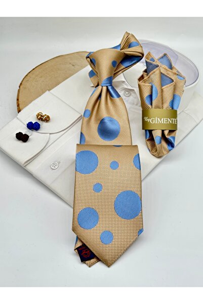 Gutiero Classic Tie with Gold Polka Dot Handkerchief