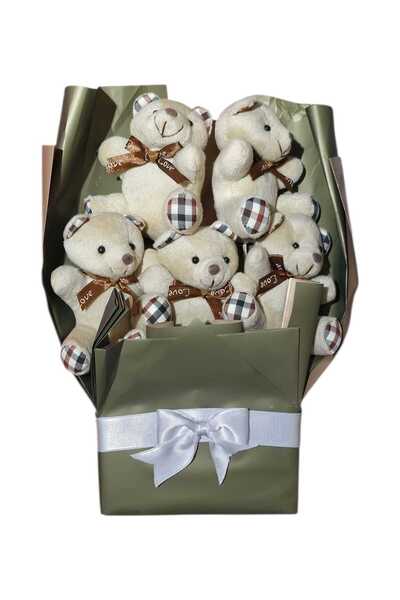 ciciki hediyelik Brown Plaid Patterned Cute Teddy Bear Bouquet Price