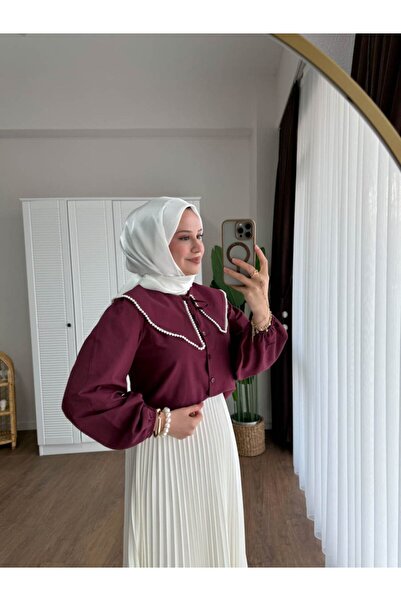 NovaCase Women's Skirt Top with Pearl Collar, Hijab Short Shirt