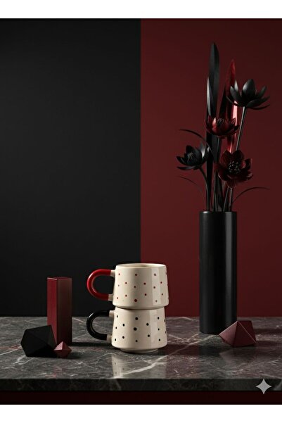 İNA PAZARLAMA طقم أكواب سيراميك منقوشة لعيد الحب مكون من قطعتين - كوب قهوة وشاي