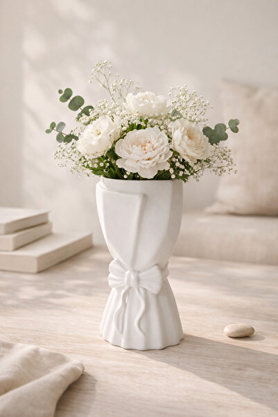 PELIUS Decorative Vase with Bow 18 cm – Stylish Home Decoration Product